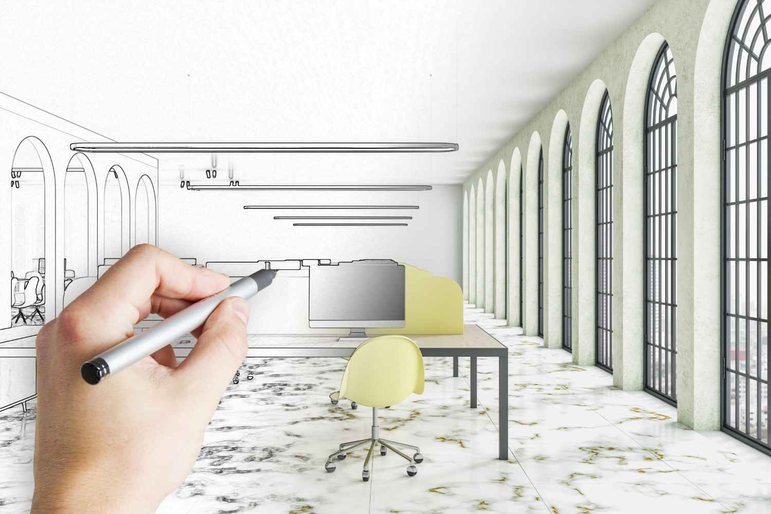 hand drawing office room